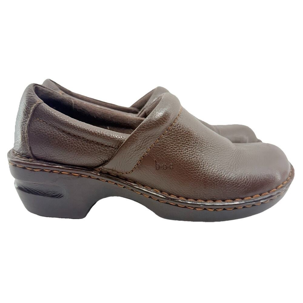 b.ø.c Brown Leather Slip-On Comfort Clogs Women's Sz 8 BC6632 Born On Concept‎